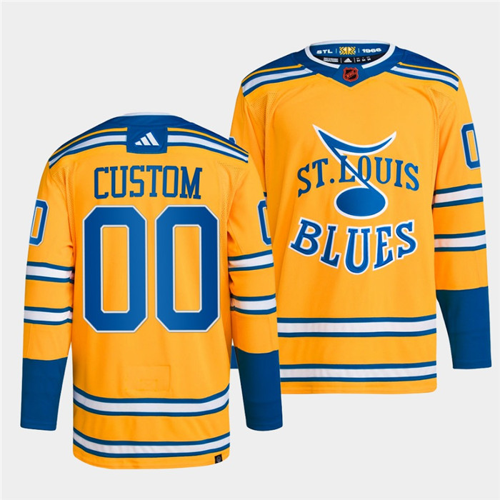 Men's St. Louis Blues Custom Yellow 2022-23 Reverse Retro Stitched Jersey Men's St. Louis Blues Custom Yellow 2022-23 Reverse Retro Stitched Jersey